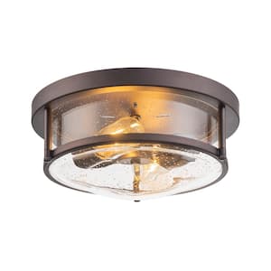 Lumin 2-Light 11.8 in.W Oil Rubbed Bronze Flush Mount Transitional Drum Dome Ceiling Light with Seeded Glass for Kitchen