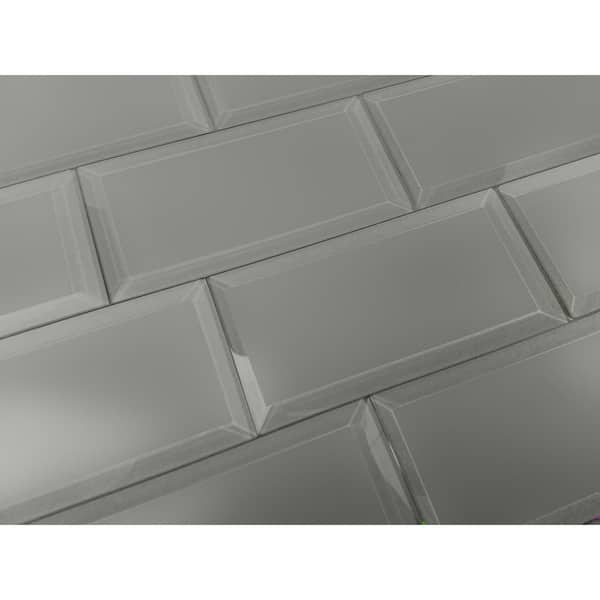 ABOLOS Frosted Elegance Matte Gray Beveled Subway 3 in. x 6 in. Glass Wall Tile Sample