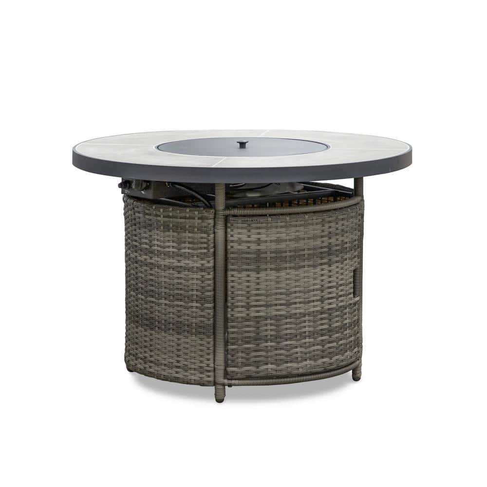 Gray Aluminum 6-Piece Outdoor Sectional with Fire Pit