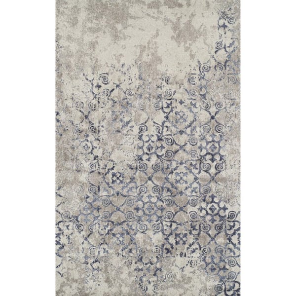 5 X 8 Blue, Ivory Oriental Runner Rug