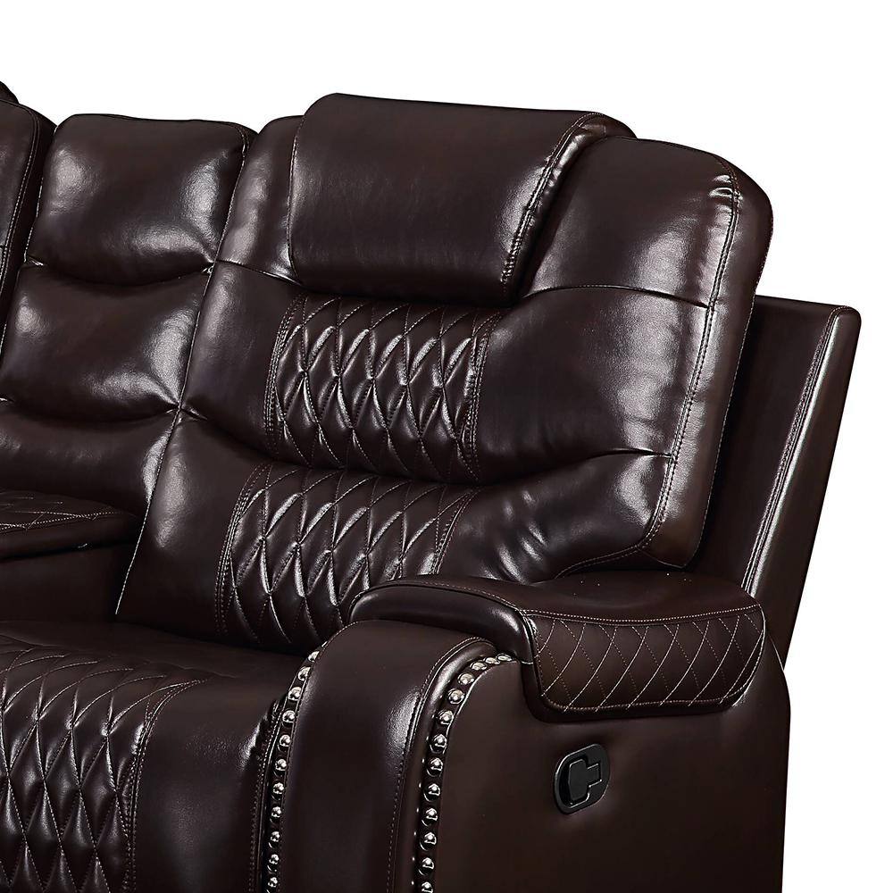 78" Brown Tufted Faux Leather Loveseat with Cup Holders