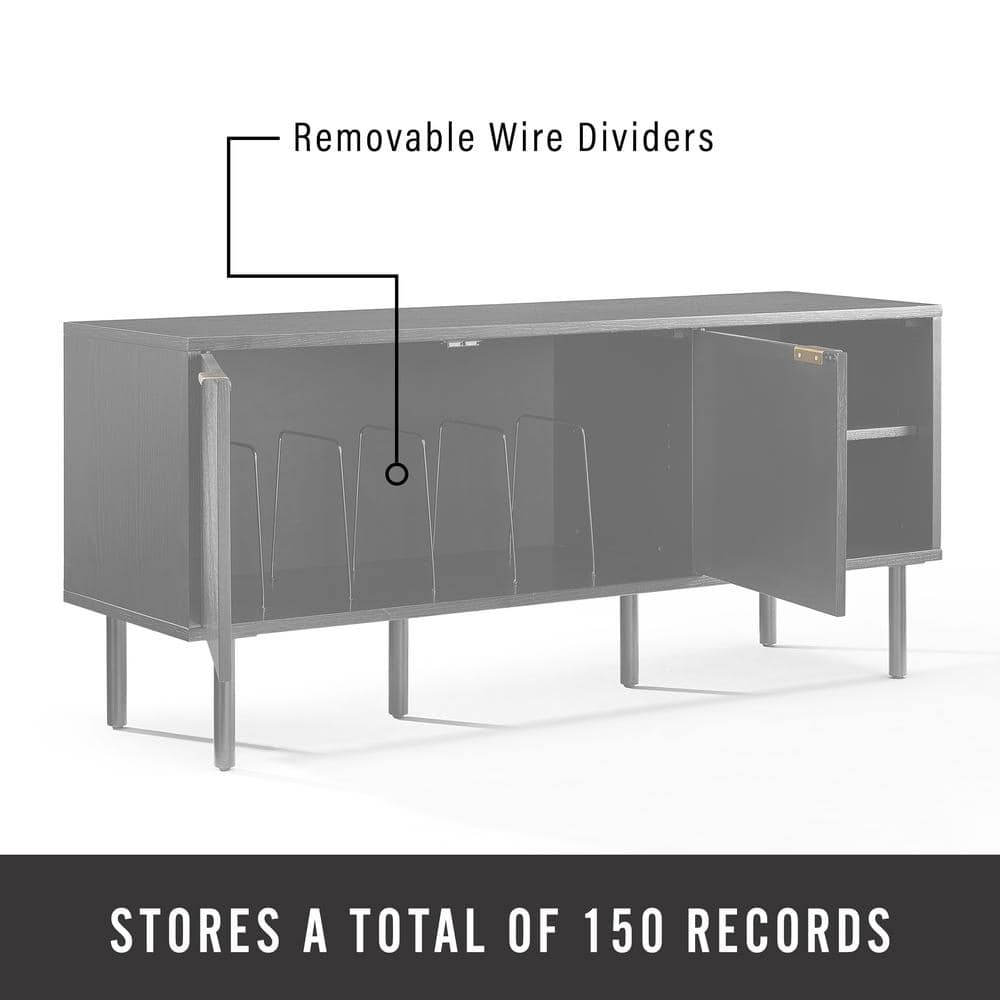 Brody Black Oak Record Storage Sideboard with Brass Handles