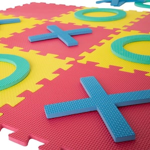 Multi-Colored 36 in. x 36 in. x 0.325 in. Giant Interlocking Foam Square Tic-Tac-Toe Game