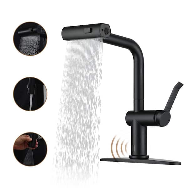 Single Handle Touchless Pull Down Sprayer Kitchen Faucet with Motion Sense Wave, Power Boost in Matte Black
