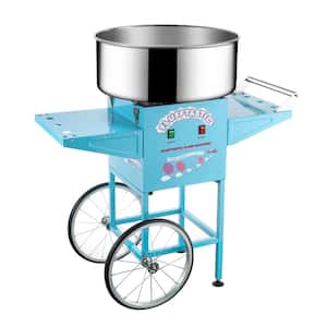 Blue Cotton Candy Machine and Cart- Flufftastic Floss Maker- Stainless Steel Pan, 2 Side Trays & 13 in. Wheels
