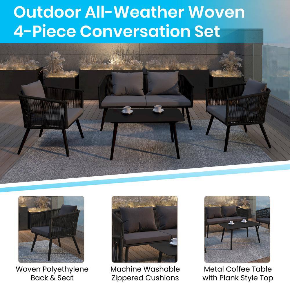 Kierra Black and Gray Metal 4-Piece Patio Conversation Set
