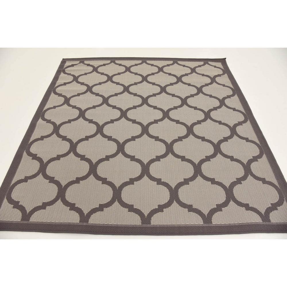 6' x 6' Square Gray Synthetic Outdoor Easy-Care Area Rug