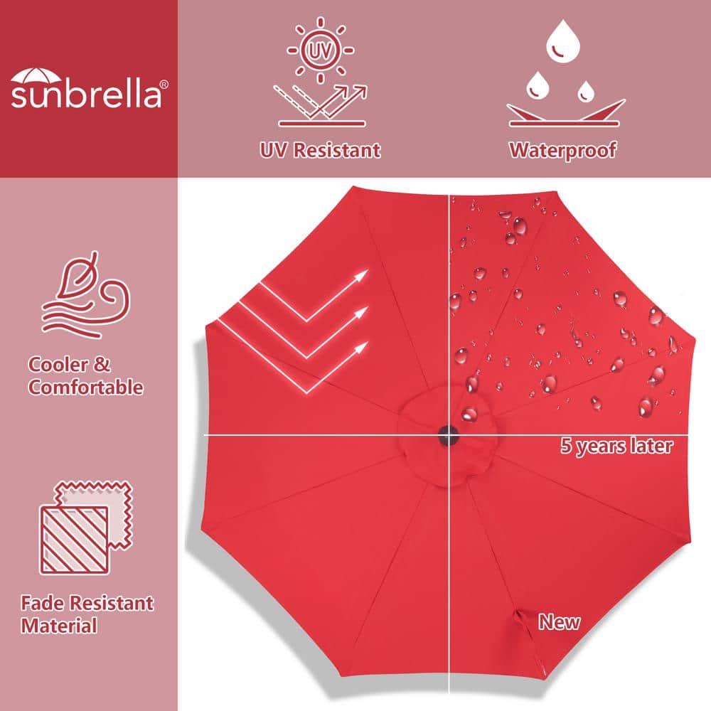 9 ft. Red Canvas Aluminum Market Patio Umbrella with Crank Lift