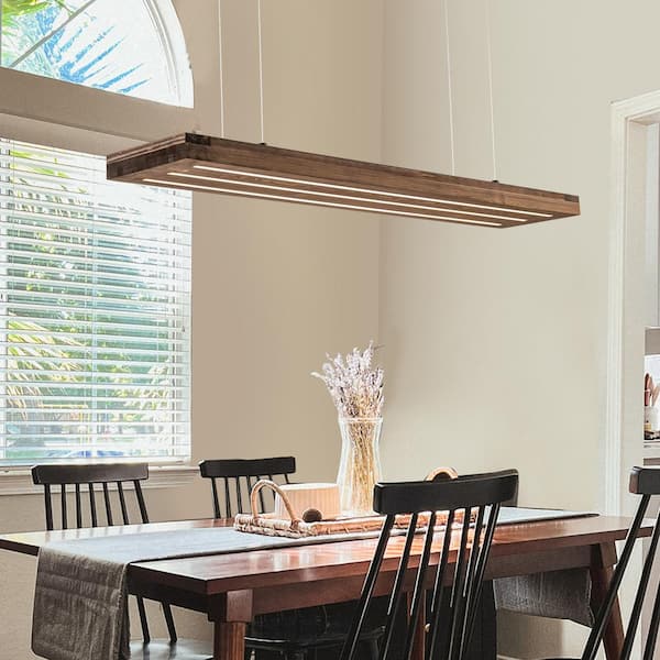 EDISLIVE Iris 39.4 in. 3-Light Dimmable Integrated LED Linear Wood Chandelier Kitchen Island Pendant Light 36-Watt 3000K