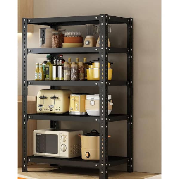 Otryad Household Storage Rack, Adjustable Display Rack, Basement Balcony Storage Rack, Carbon Steel Storage Rack In Black