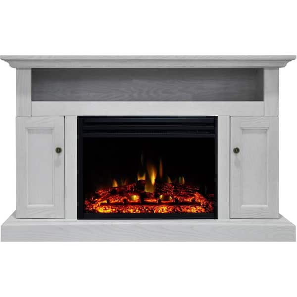 Hanover Kingsford 47.5 in. Freestanding Electric Fireplace TV Stand in White with Deep Log Display
