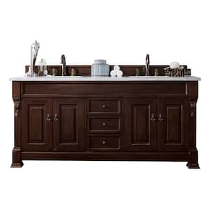 72 in. w x 23.5 in. D x 34.3 in. H Double Bath Vanity in Burnished Mahogany with Eternal Jasmine Pearl Top