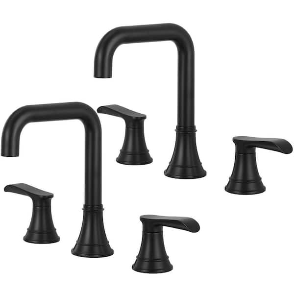 AKLFGN Double-Handle 8 in. Widespread Bathroom Faucet in Matte Black (2-Pack)