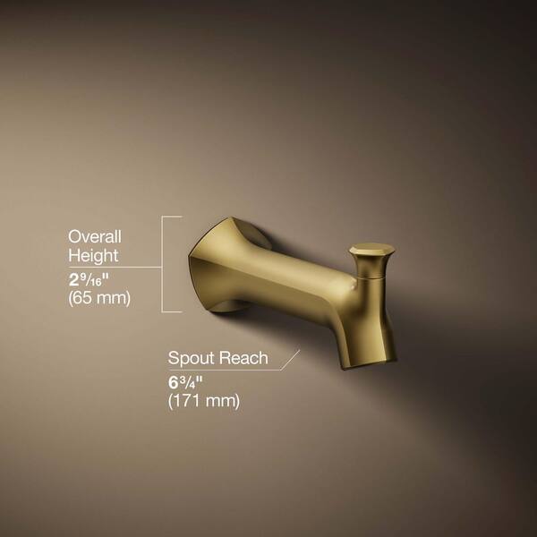 KOHLER Occasion Wall-Mount 8 in. Diverter Bath Spout with Straight Design in Vibrant Brushed Moderne Brass