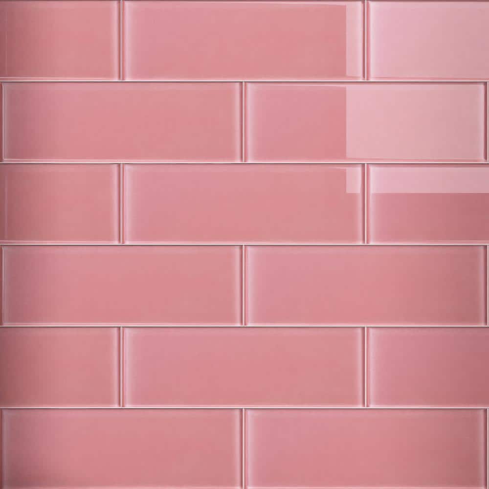 Crystile Pink 12 in. x 4 in. Subway Glossy Glass Mosaic Tile Sample price history on PriceWatchPro