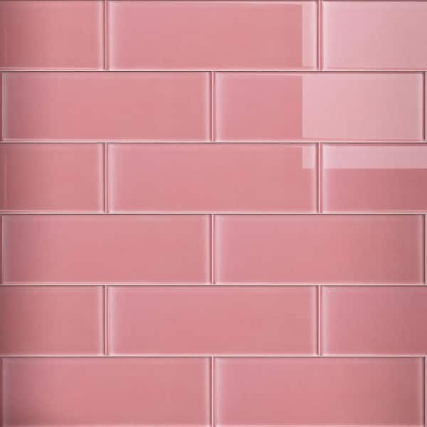 MOLOVO Crystile Pink 4 in. X 12 in. Glossy Glass Subway Tile (10 sq. ft./Case)