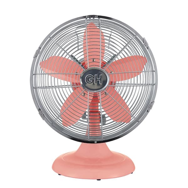 GOOD HOUSEKEEPING Retro 12 in. All-Metal Table Fan in Salmon Red