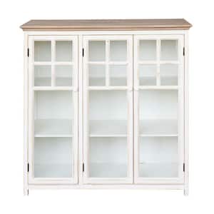 Cream Wood Storage Cabinet with 3 Shelves and 3 Glass Doors