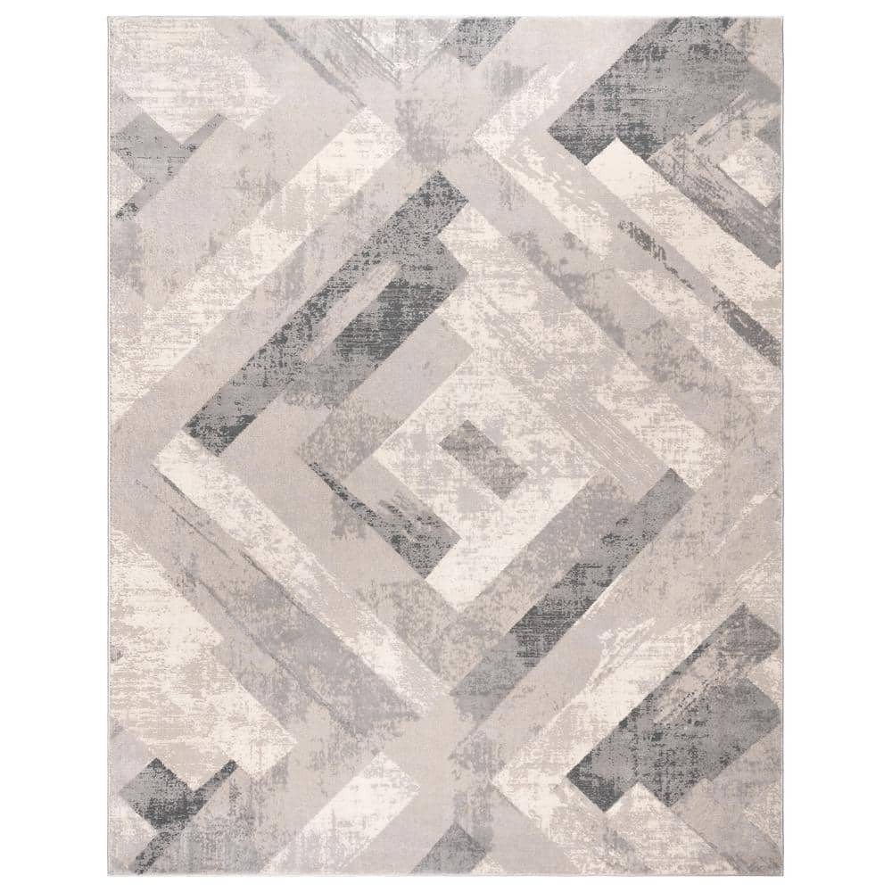 Ethan Soller Geometric Gray and Ivory Synthetic Area Rug, 5' x 7'