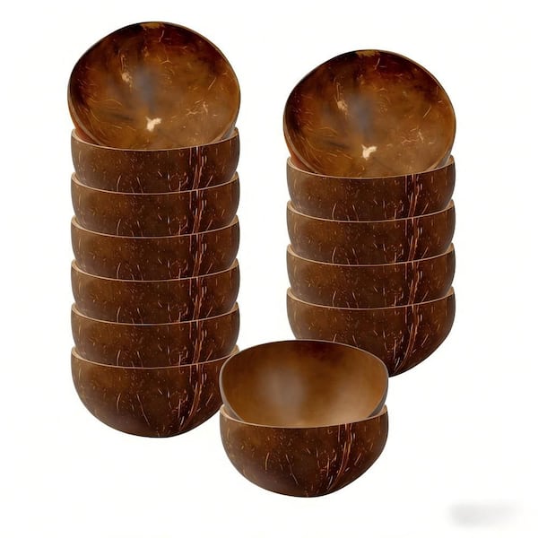 16 fl. oz. Natural Coconut Bowl, Handmade Serving Bowl for Smoothie and Salad, Kitchen Decor, in Brown (Set of 14)