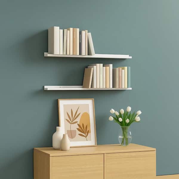 Novia 45.3 in. W x 3.5 in. D White Wood Solid Decorative Wall Shelf Set of 2