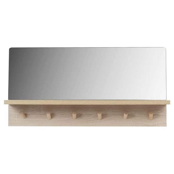 Kiera Grace Alva Mirror With Display Shelf and Six Storage Hooks, 24 in. L x 12 in. W