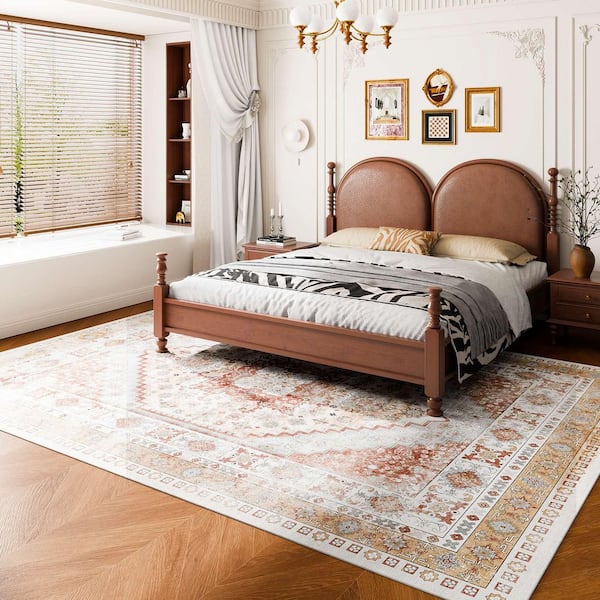 9 x 12 ft. Brown Large Washable Rug, Non-Slip Tear-Resistant Soft Carpet, Pet-Friendly Vintage 2025 Update Area Rug
