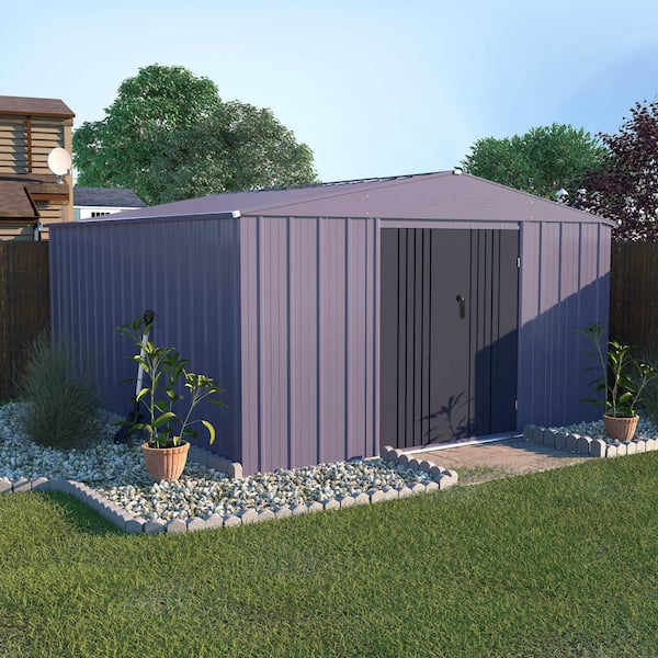 VEIKOUS 10 ft. W x 12 ft. D Metal Outdoor Storage Shed 120 sq. ft., Gray