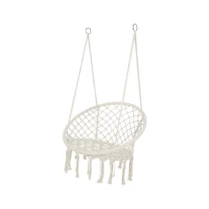 2 ft. Beige Macrame Swing Hanging Cotton Rope Hammock Swing Chair for Indoor and Outdoor Garden Patio Backyard Balcony