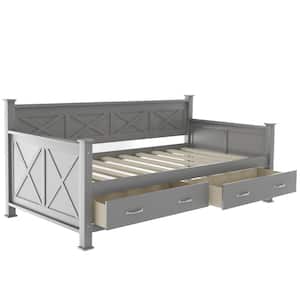 Gray Twin Size X-shaped Frame Daybed with 2 Large Drawers