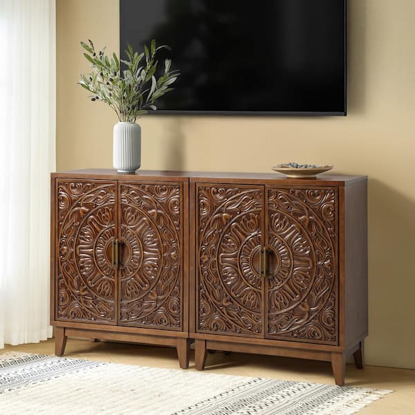 Erendira Walnut MDF 30 in. Sideboard with Hidden Drawer Set of 2