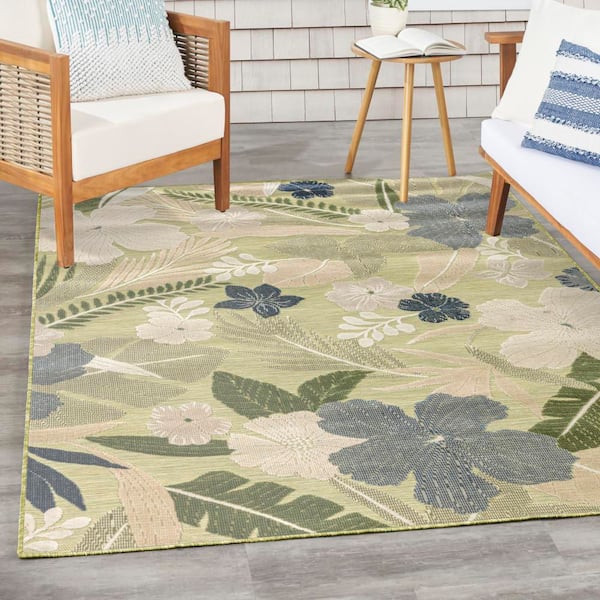 Suncoast 4 ft. x 6 ft. Green Blue Floral Contemporary Area Rug