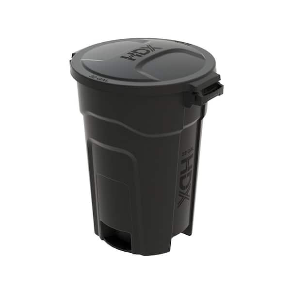 32 gal. Black Heavy Duty Outdoor Trash Can with Domed Lid