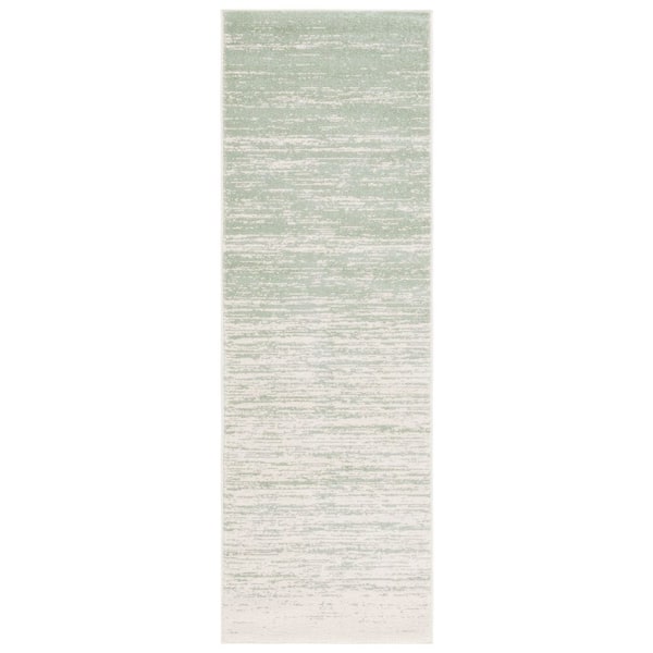 Adirondack 3 ft. x 16 ft. Sage/Ivory Solid Color Striped Runner Rug