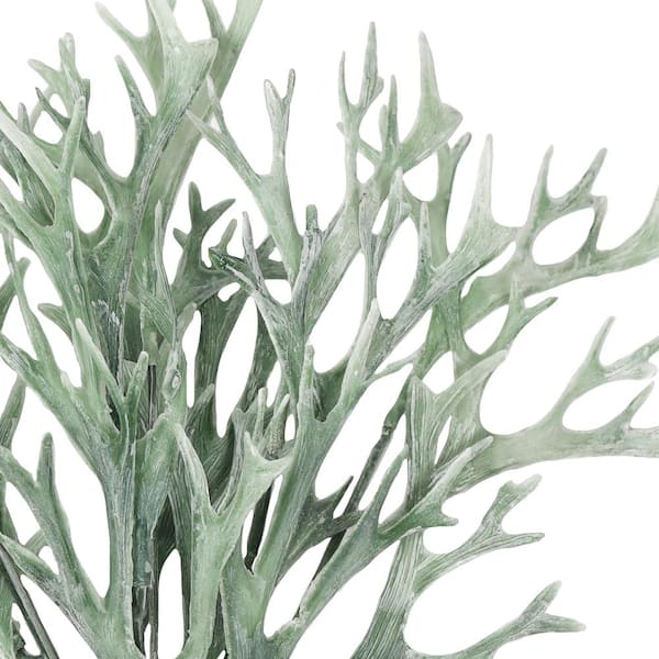 13 in. Frosted Green Artificial Staghorn Leaf Stem Plant Greenery Foliage Bush (Set of 6)
