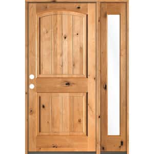44 in. x 80 in. Rustic Knotty Alder 2 Panel Right-Hand/Inswing Clear Glass Clear Stain Wood Prehung Front Door with RFSL