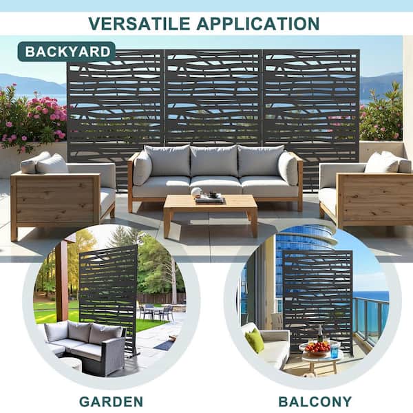 Lirago Black Modern Outdoor Galvanized Privacy Screen CY-A-GE04025 ...
