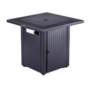 28 in. x 24 in. 50000 BTU Square Steel Outdoor Propane 2-in-1 Fire Pit Table with Lid and Lava Rock，Adjustable Flame