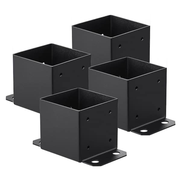 Unbranded 6 in. x 6 in. Black Heavy Duty Metal Posts Base for Fence Deck Railing Support (4-pack)