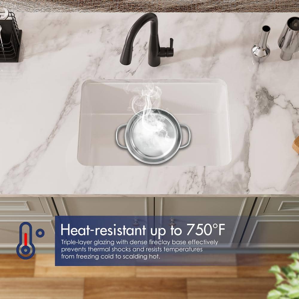 Oslo White Fireclay Single Bowl Drop-In Kitchen Sink