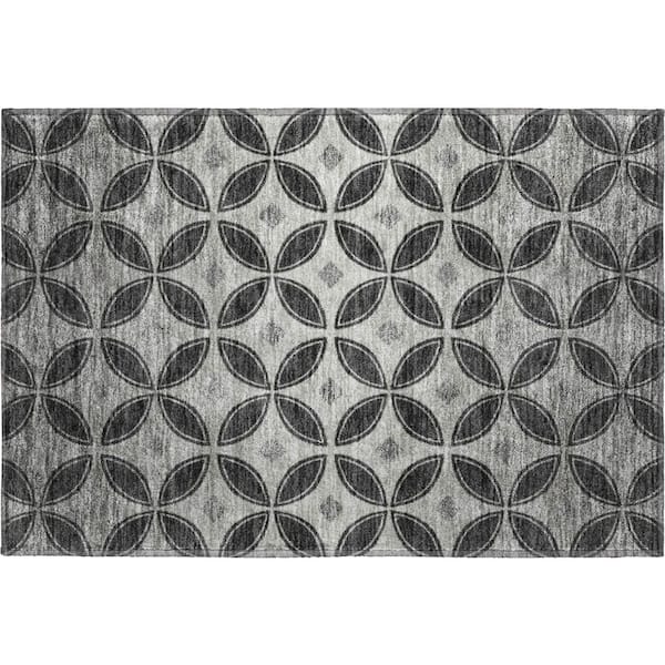 Mayfield Premium Machine Washable Abstract AMF2423 Black 3 ft. x 4 ft. Area Rug