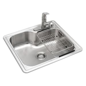 All-in-One Drop-In Stainless Steel 25 in. 3-Hole Single Basin Kitchen Sink