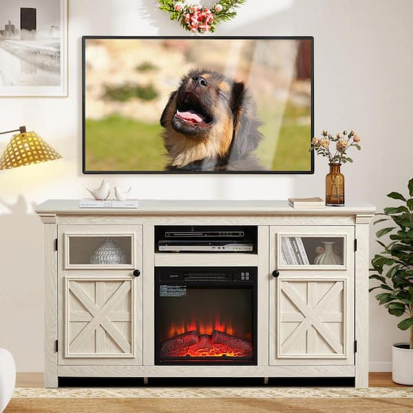 60 in. TV Stand with 18 in. fireplace insert 2 Doors Cabinet Farmhouse Cabinet, Farmhouse Barn Design