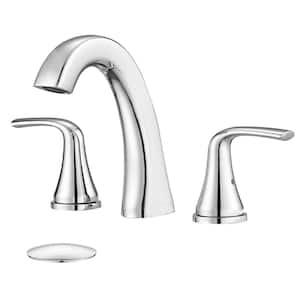 8 in. Widespread Double Handles Bathroom Faucet with Drain Kit in Chrome
