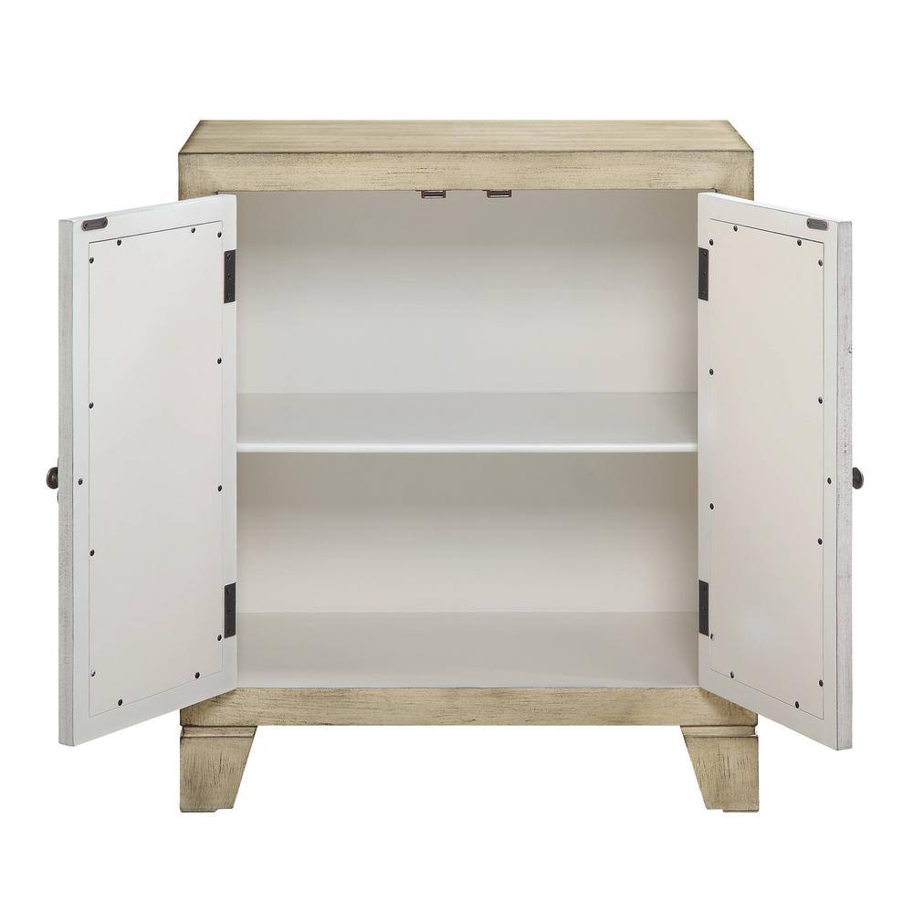 Antique White Wood and Glass Console Table with Storage