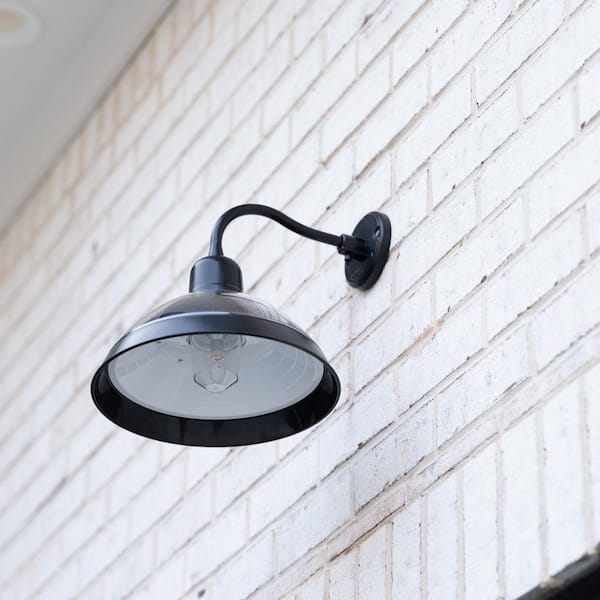 Carriage Black Dusk to Dawn Outdoor Solar Barn Light Sconce with Integrated Warm White LED for Garage