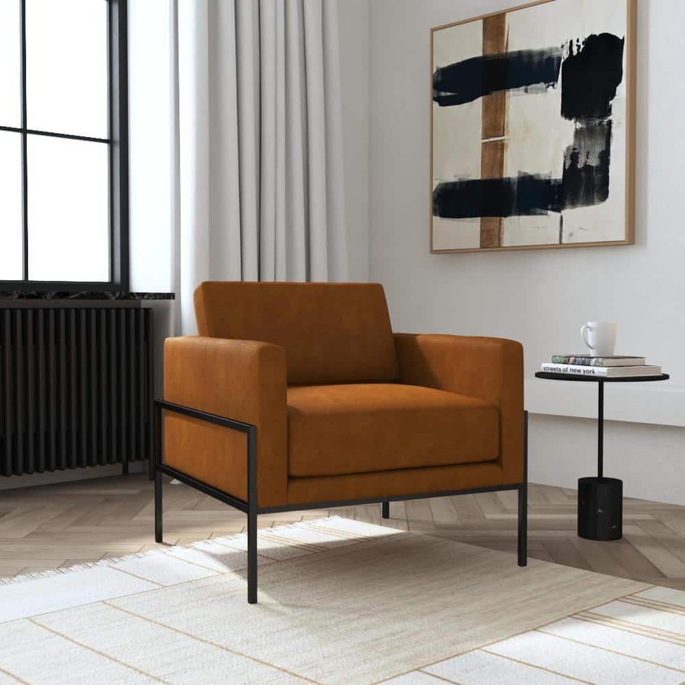 Modern Metal Frame Accent Chair Caramel Faux Leather - HomePop