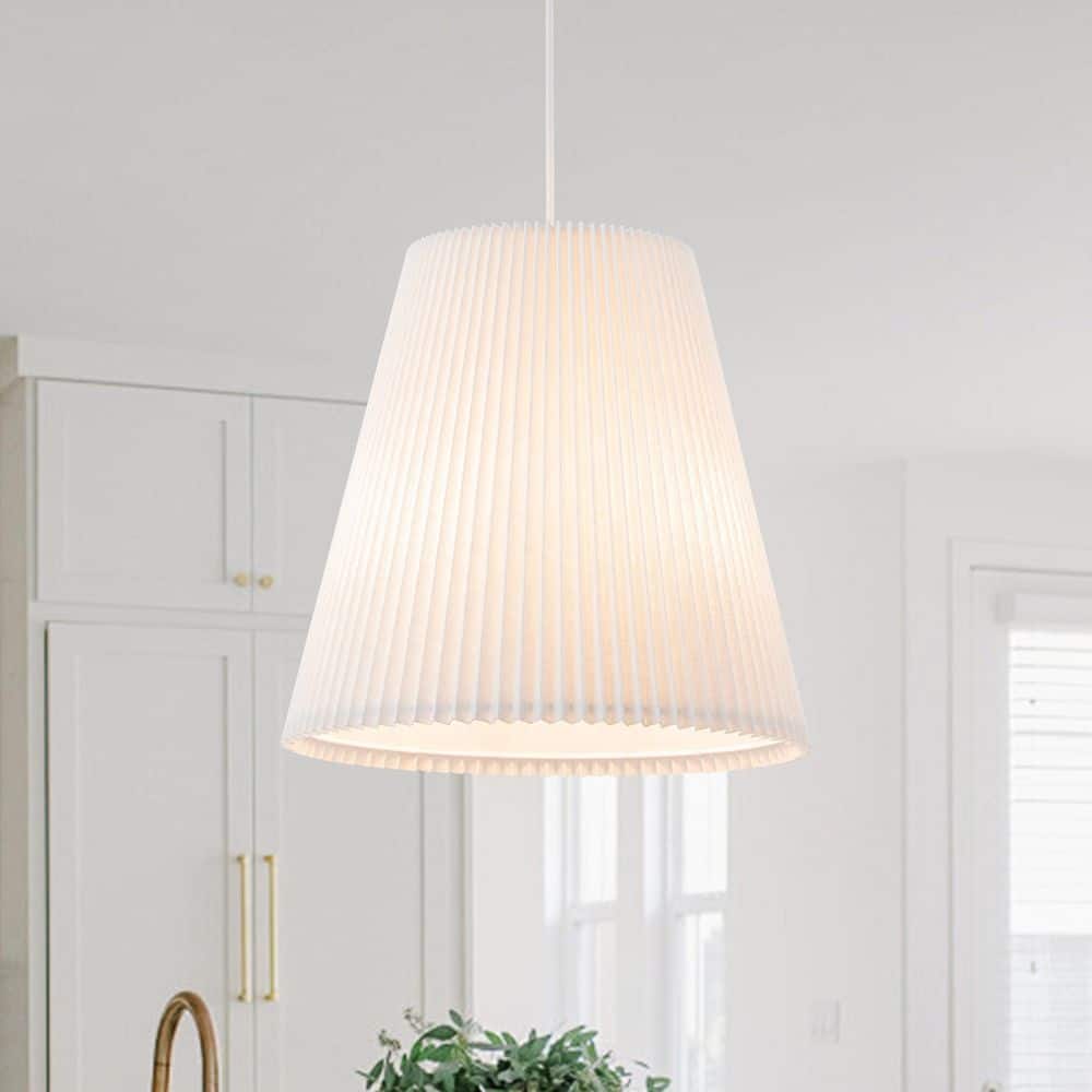 Haven 3-Light 18 in. Brass and White Transitional Craftsman Drum Pendant Light with Pleated Fabric Shade for Living Room price history on PriceWatchPro