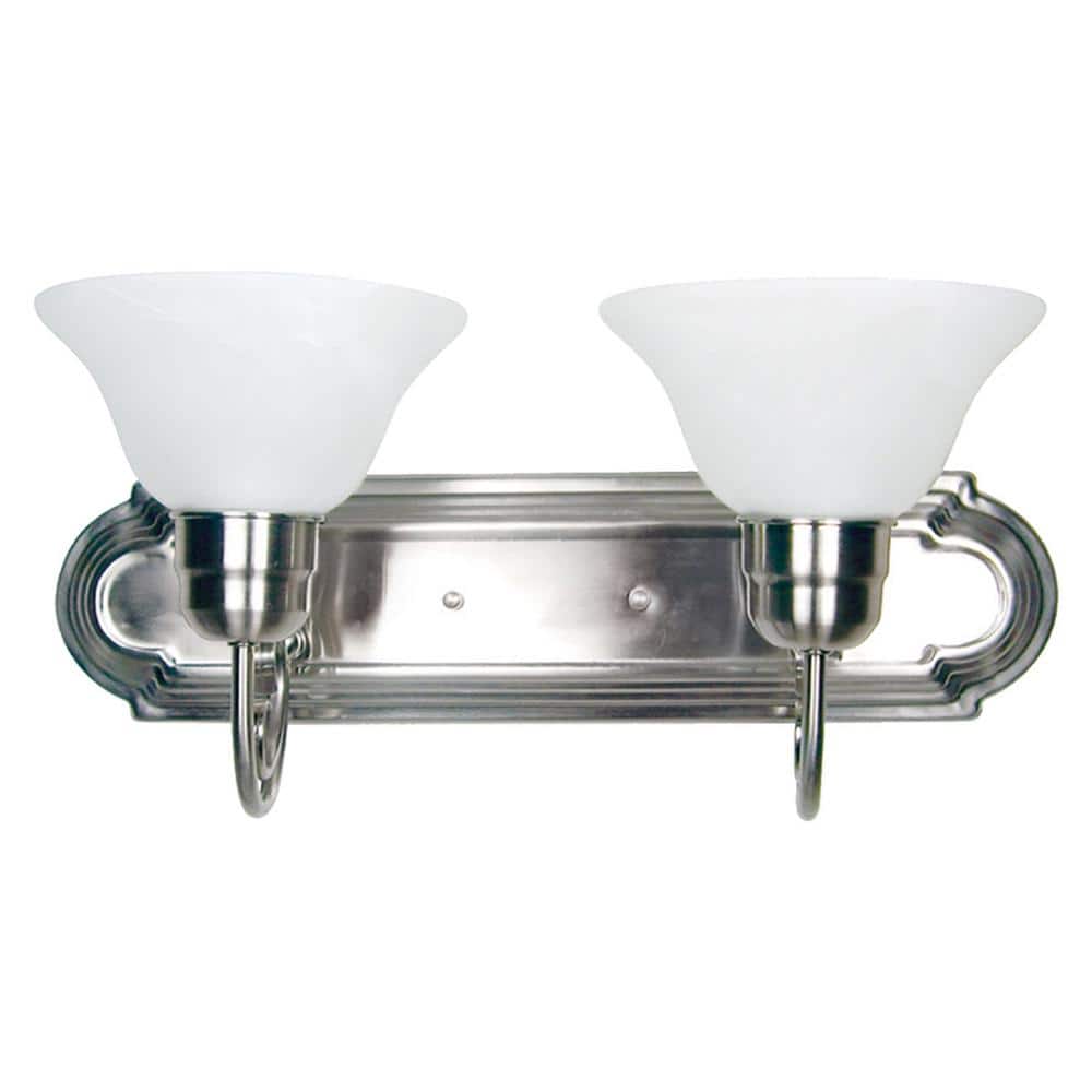 18 in. 2-Light Satin Nickel Vanity Light with White Alabaster Glass Shades