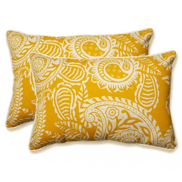 Pillow Perfect Paisley Yellow/Ivory Addie Rectangular Outdoor Lumbar Pillow 2-Pack